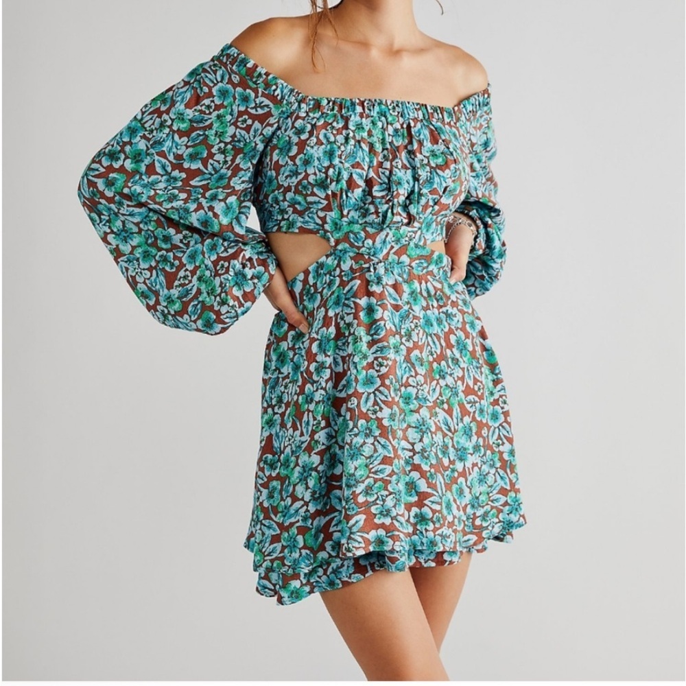 Free People Jael Floral Cutout Mini Dress Off Shoulder Boho 38096